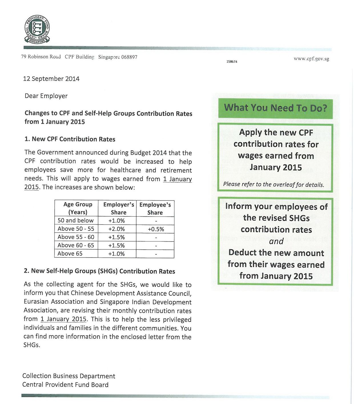 Changes to CPF and Self-Help Groups Contribution Rates from 1 January 2015 page 1